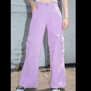 Brandy Melville J. Galt Purple Corduroy Wide Leg Cargo Pants - Small